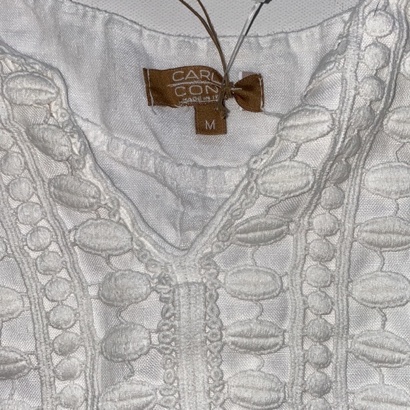 NWT White Linen Lace Boho Blouse Top By Carla Conti. - Picture 7 of 9